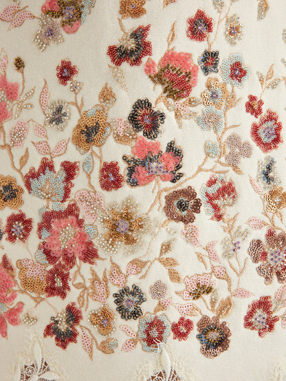 Çiçekli Pullu Nakışlı Triko Etek