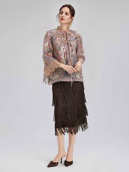 Çok Renkli Pullu Nakışlı Bluz