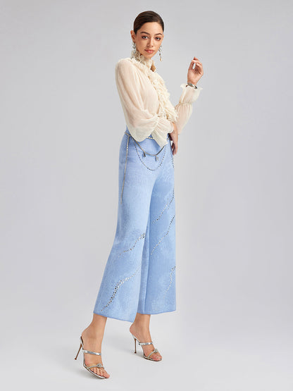 Yün Taşlı Jakar Esnek Pantolon