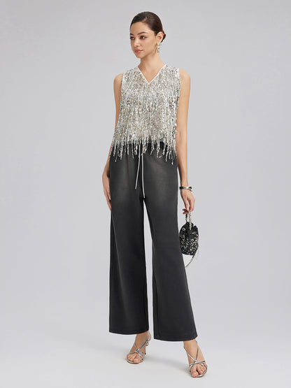 Dantelli Boncuklu Fermuarlı Kapüşonlu Üst