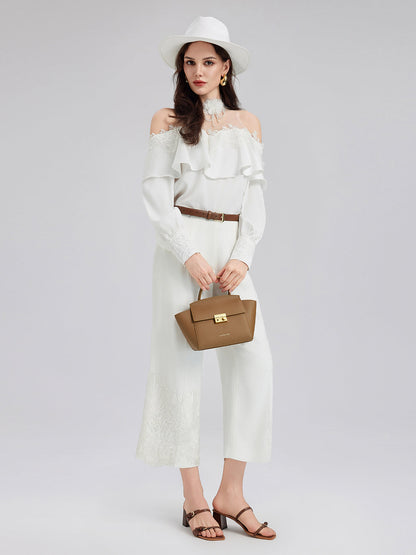 Omzu Açık Fırfırlı Dantel Tül Bluz