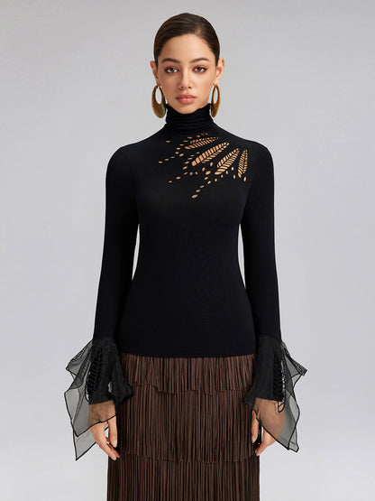 Pencereli Esnek Puantiyeli Tül Bluz