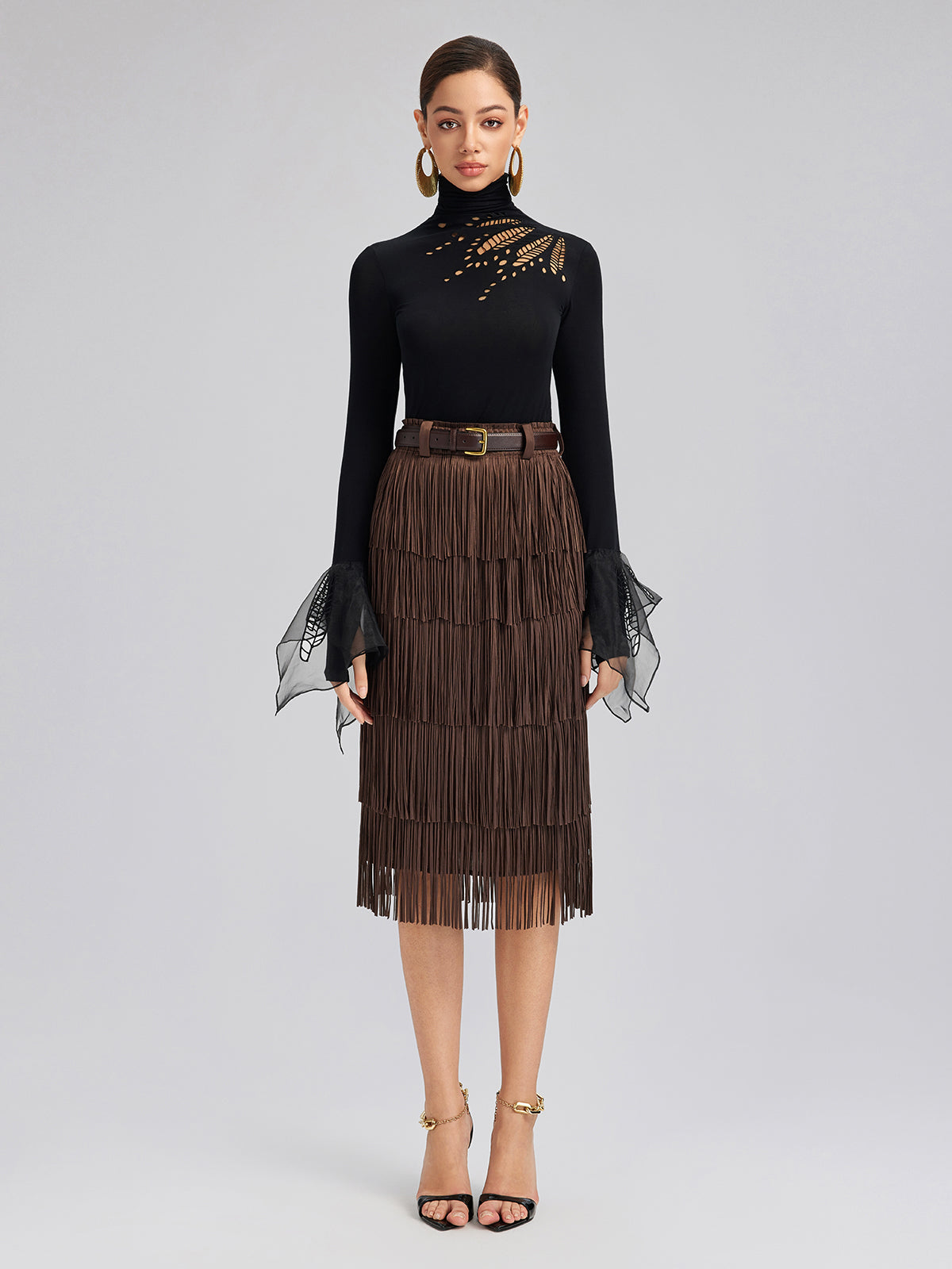 Pencereli Esnek Puantiyeli Tül Bluz