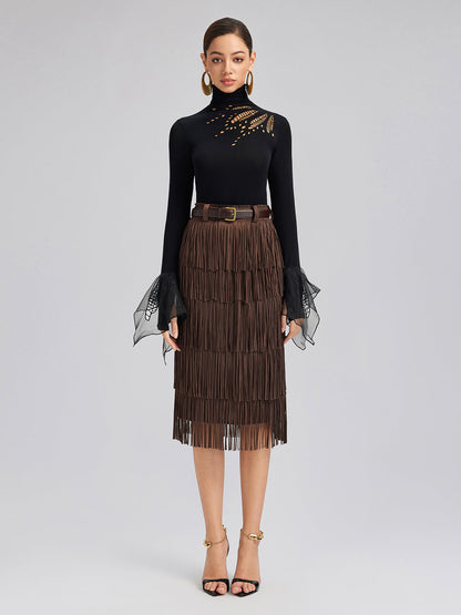 Pencereli Esnek Puantiyeli Tül Bluz