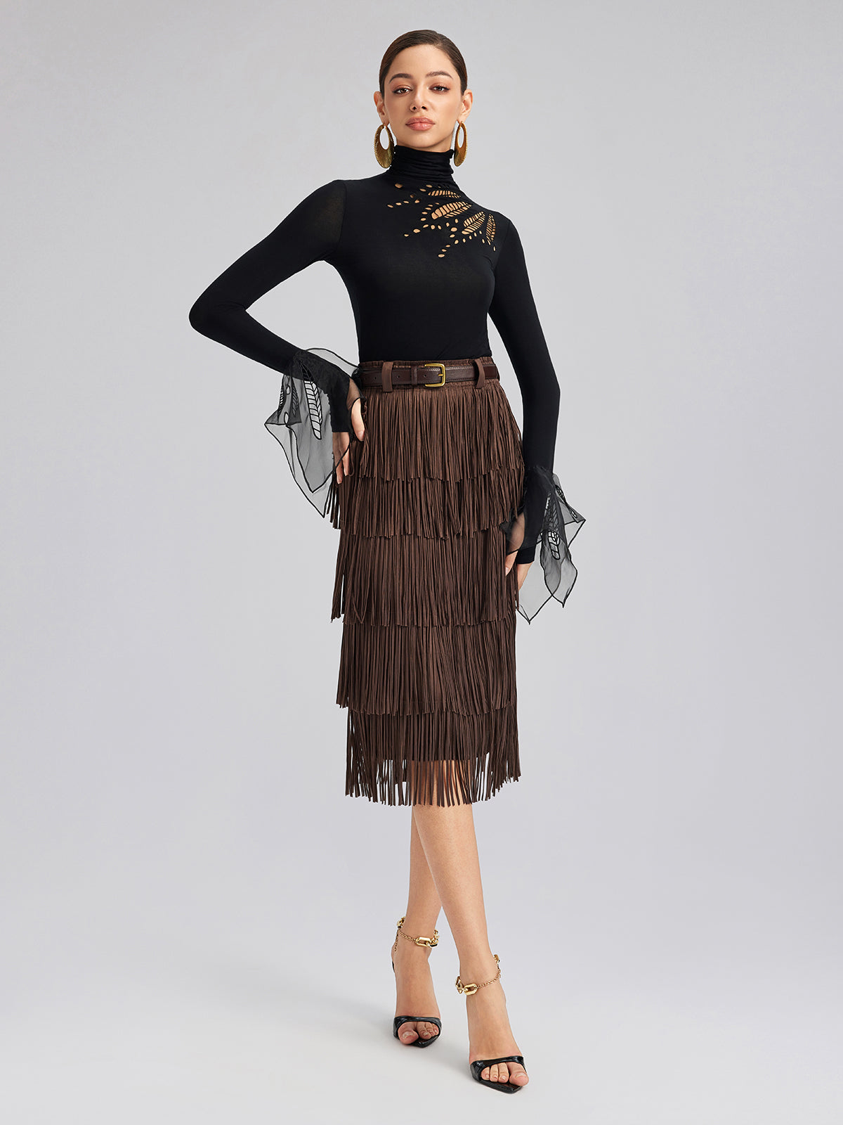 Pencereli Esnek Puantiyeli Tül Bluz