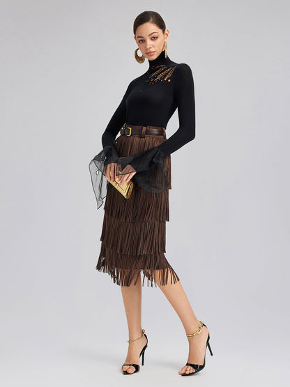 Pencereli Esnek Puantiyeli Tül Bluz