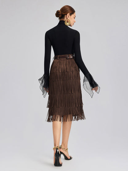 Pencereli Esnek Puantiyeli Tül Bluz