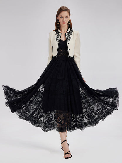 Muhteşem Dantel Nakışlı Volanlı Etek