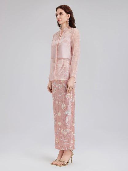 Çiçekli Pullu Fiyonklu Yırtmaçlı Etek