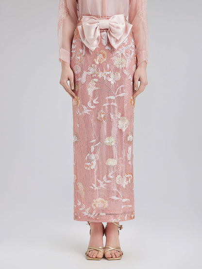 Çiçekli Pullu Fiyonklu Yırtmaçlı Etek