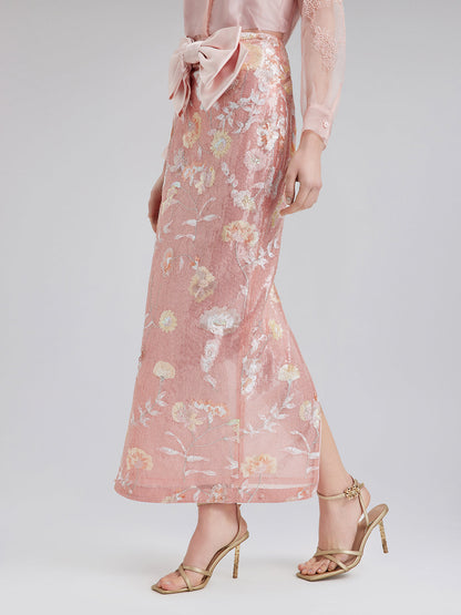 Çiçekli Pullu Fiyonklu Yırtmaçlı Etek