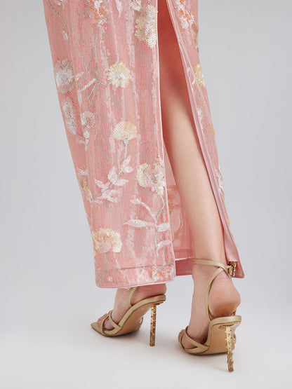 Çiçekli Pullu Fiyonklu Yırtmaçlı Etek