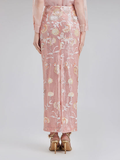 Çiçekli Pullu Fiyonklu Yırtmaçlı Etek