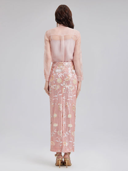 İpek Boncuklu Nakışlı Hakim Yaka Bluz