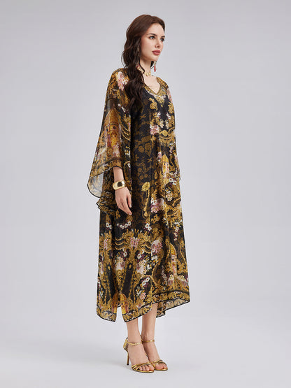 Barok Desenli İpek Elbise