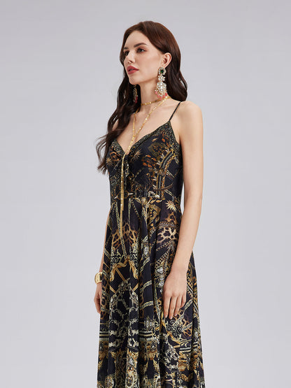 Barok Desenli İpek Gecelik Tarzı Elbise