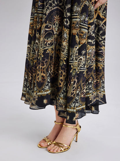 Barok Desenli İpek Gecelik Tarzı Elbise