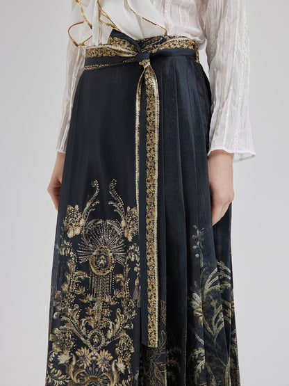 Lüks Çiçek Desenli Kemerli Etek