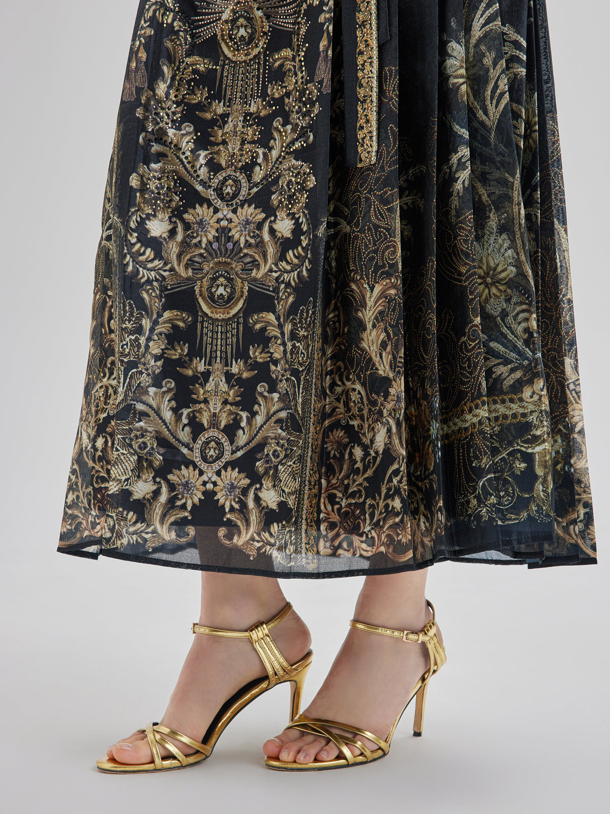 Lüks Çiçek Desenli Kemerli Etek