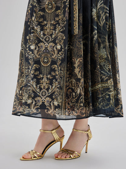 Lüks Çiçek Desenli Kemerli Etek