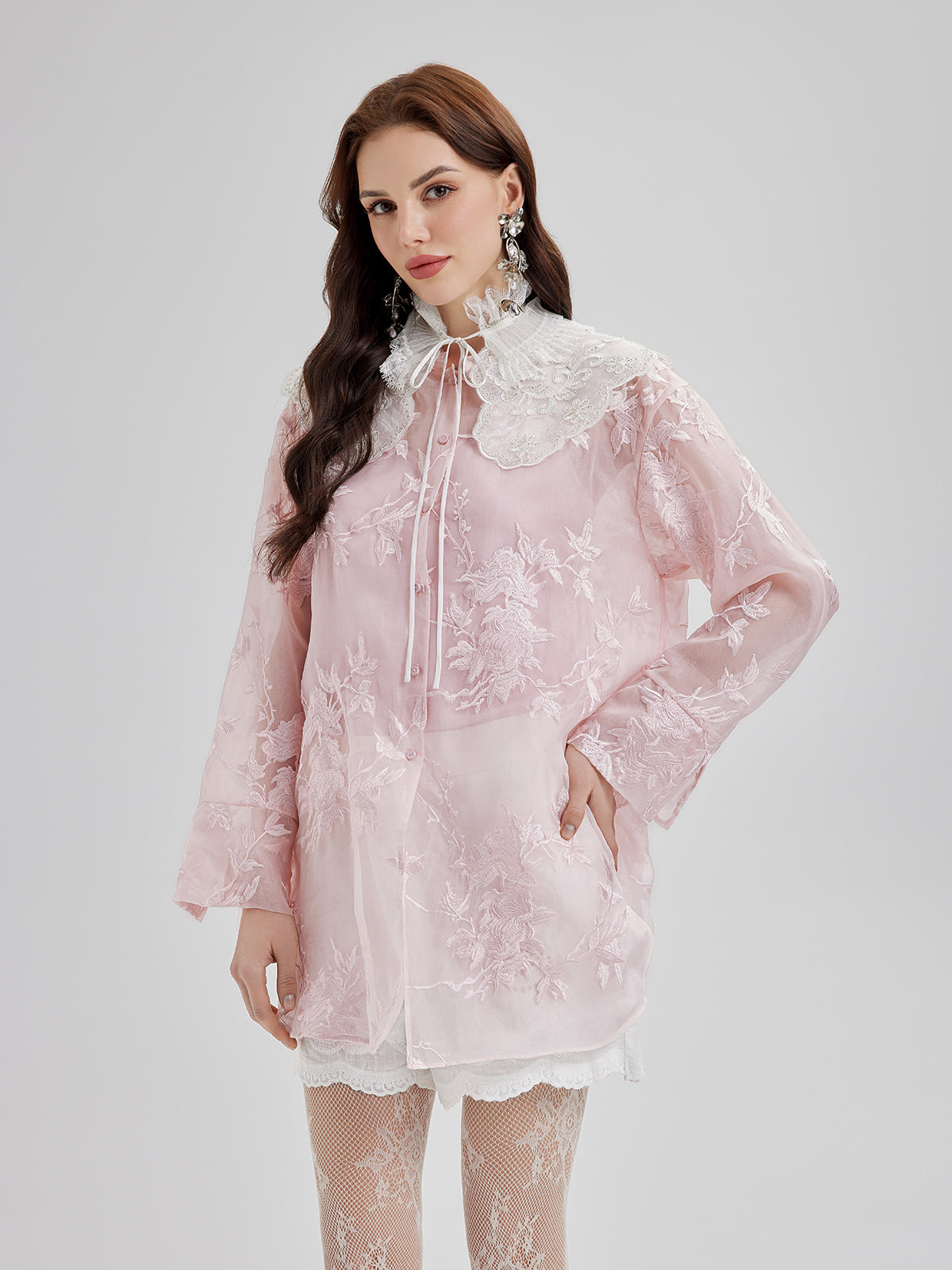 Nakışlı Organze Şeffaf Bluz