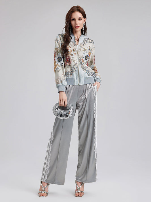 Gümüş Dantel Kenarlı Bol Paça Pantolon