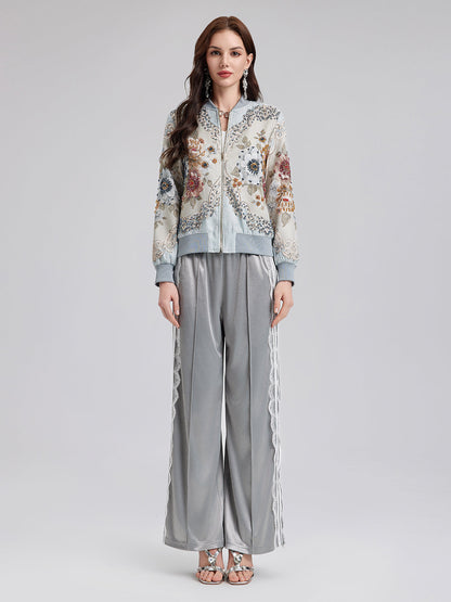 Gümüş Dantel Kenarlı Bol Paça Pantolon