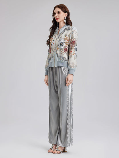 Gümüş Dantel Kenarlı Bol Paça Pantolon