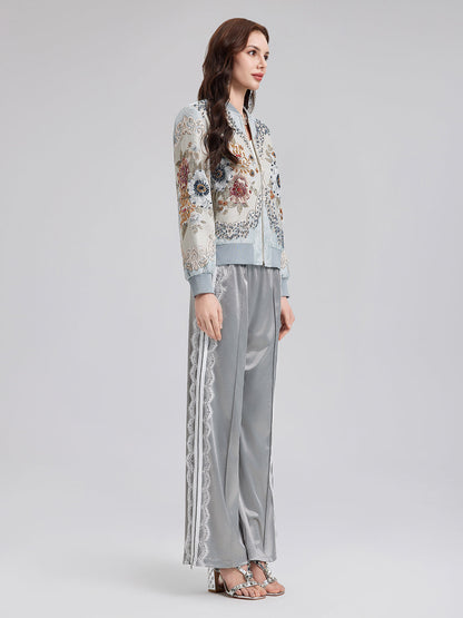 Gümüş Dantel Kenarlı Bol Paça Pantolon