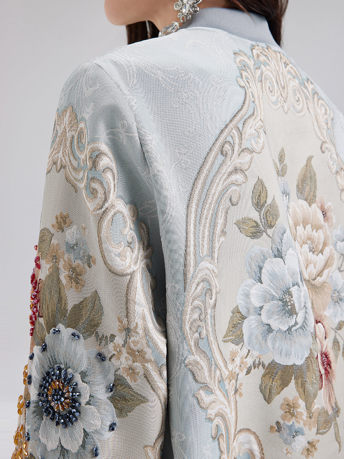 El İşlemeli Boncuklu Çiçekli Bomber Ceket