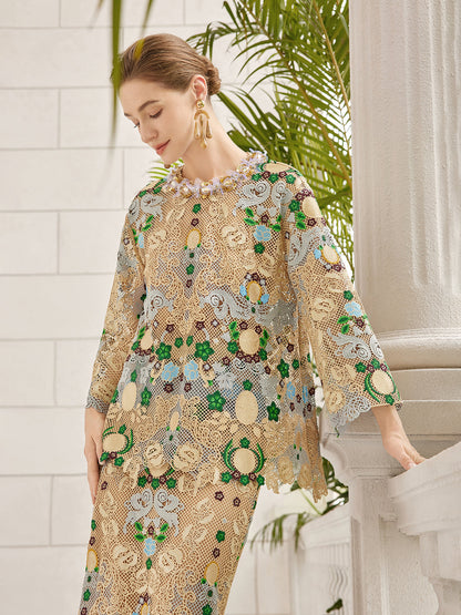 Bohem Nakışlı Çiçekli Boncuklu Bluz