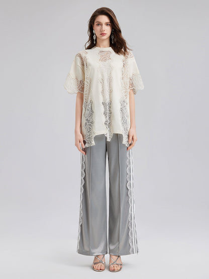 Şık Pamuklu Dantel Kenarlı Tişört