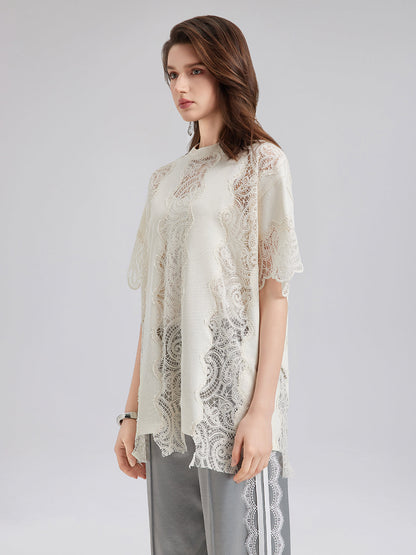 Şık Pamuklu Dantel Kenarlı Tişört