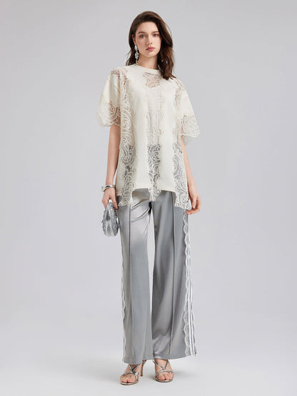 Şık Pamuklu Dantel Kenarlı Tişört