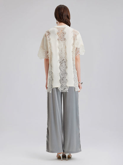 Şık Pamuklu Dantel Kenarlı Tişört