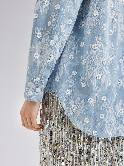 Boncuklu Dantelli Kot Ceket