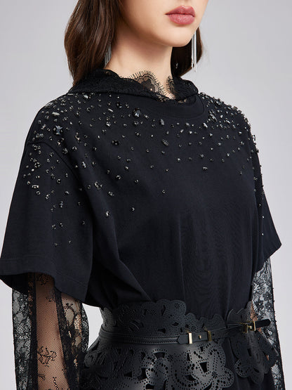 El İşlemeli Boncuklu Yıkamalı Triko Elbise