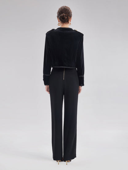 Retro Kadife Kruvaze Asimetrik Kısa Ceket