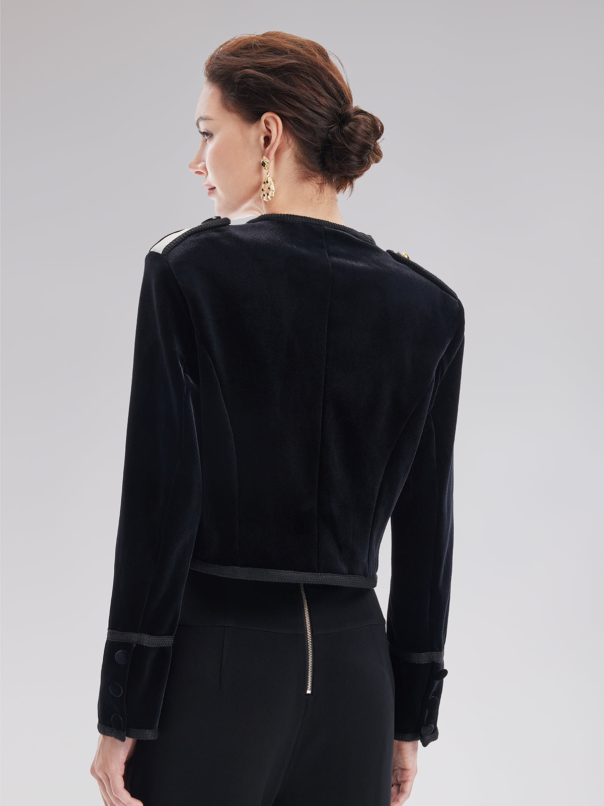 Retro Kadife Kruvaze Asimetrik Kısa Ceket