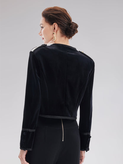 Retro Kadife Kruvaze Asimetrik Kısa Ceket