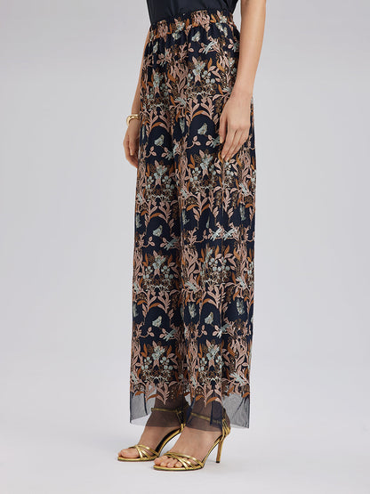 Çok Renkli Çiçek Nakışlı Pantolon