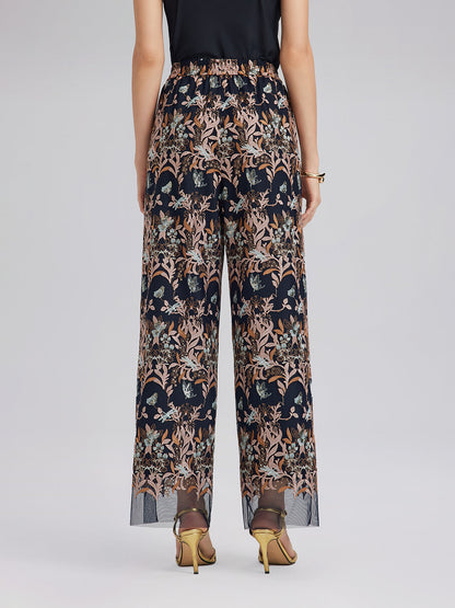 Çok Renkli Çiçek Nakışlı Pantolon
