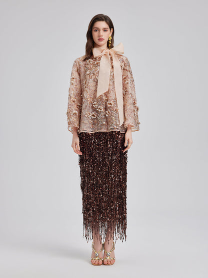 Lüks Nakışlı Çiçekli Organze Ceket