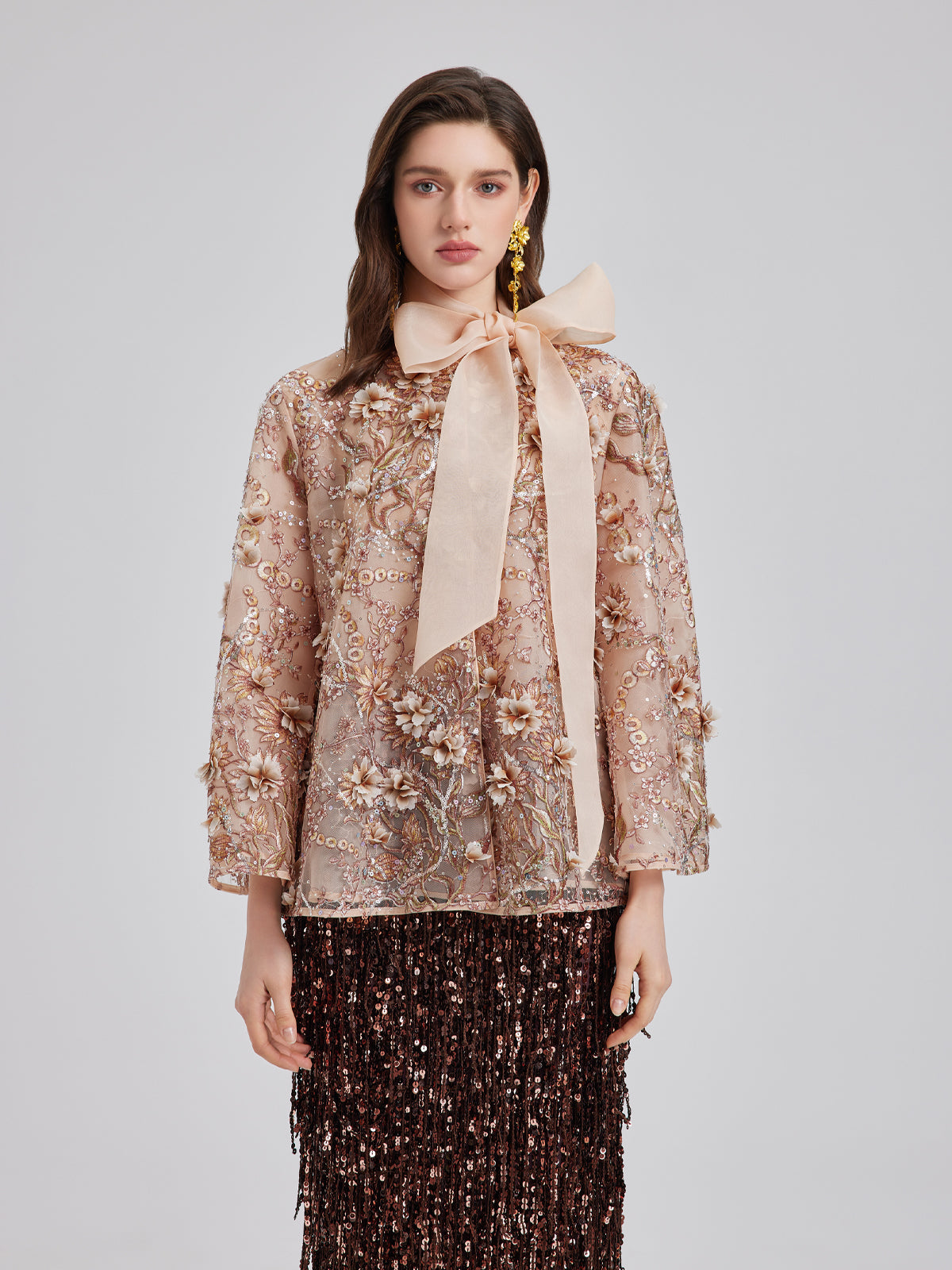Lüks Nakışlı Çiçekli Organze Ceket