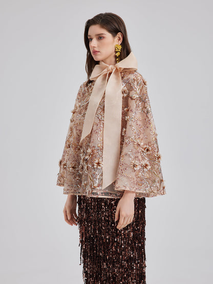 Lüks Nakışlı Çiçekli Organze Ceket