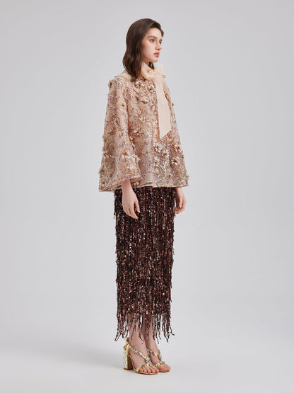 Lüks Nakışlı Çiçekli Organze Ceket