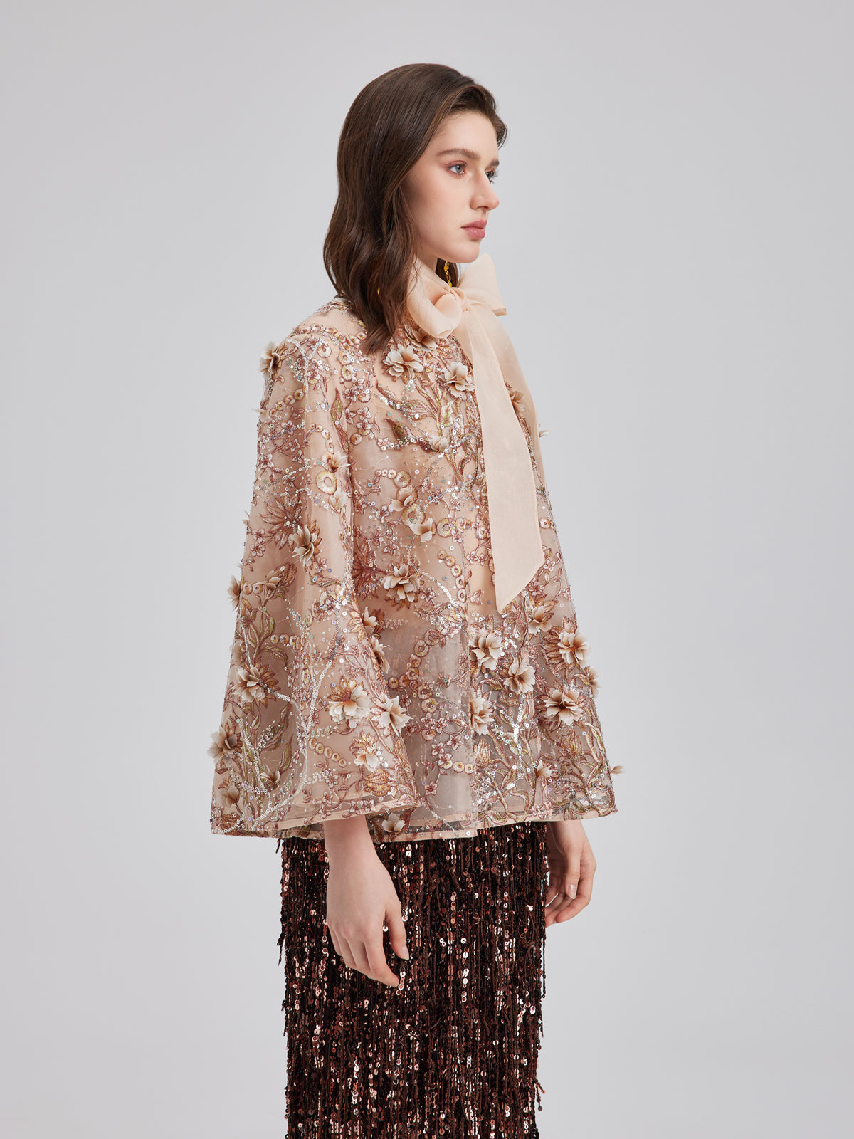 Lüks Nakışlı Çiçekli Organze Ceket