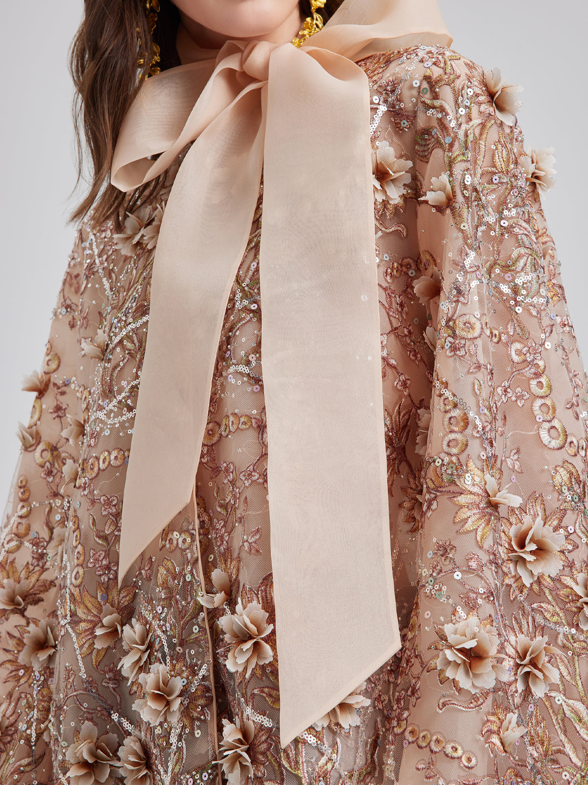 Lüks Nakışlı Çiçekli Organze Ceket