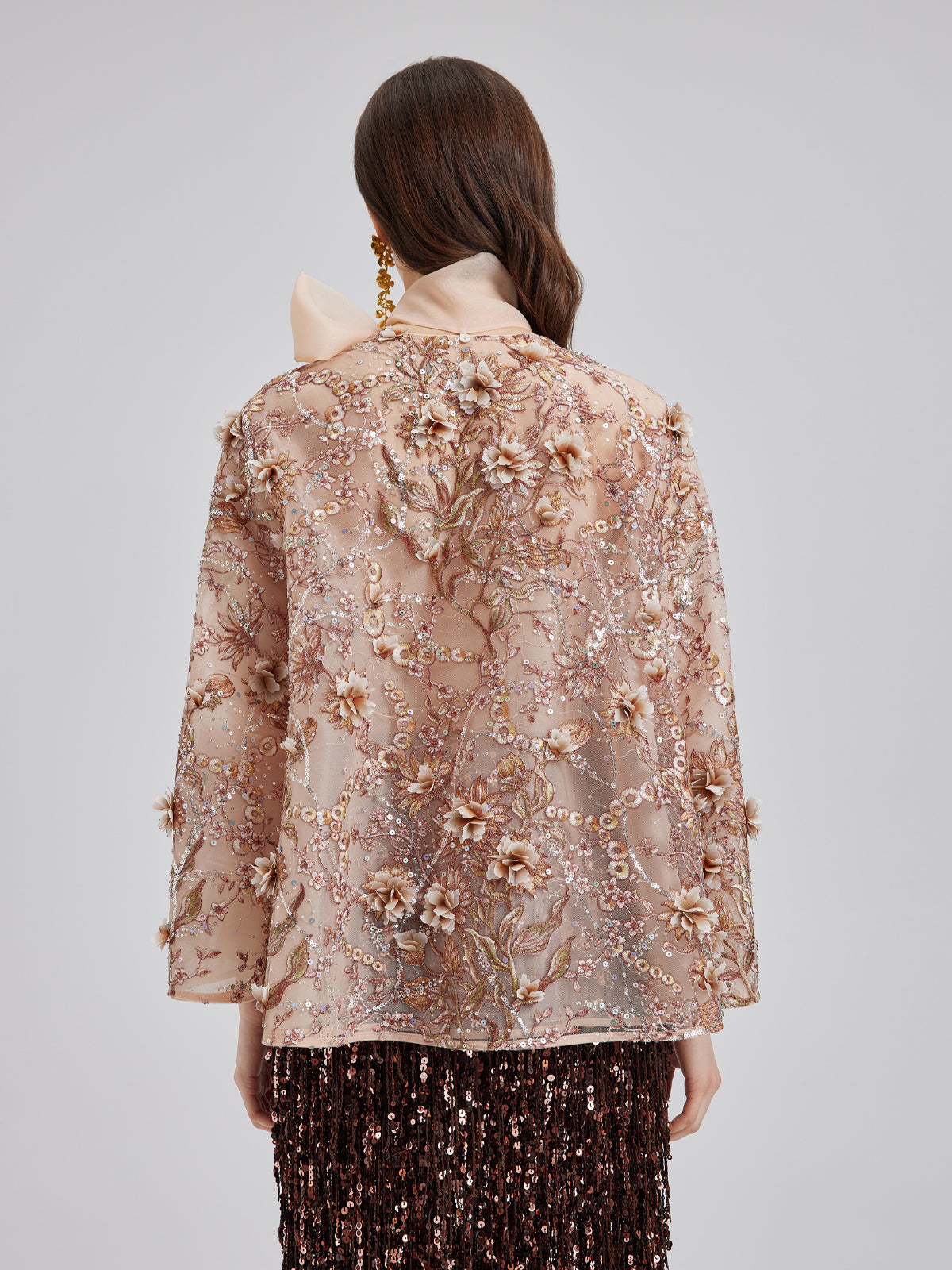 Lüks Nakışlı Çiçekli Organze Ceket