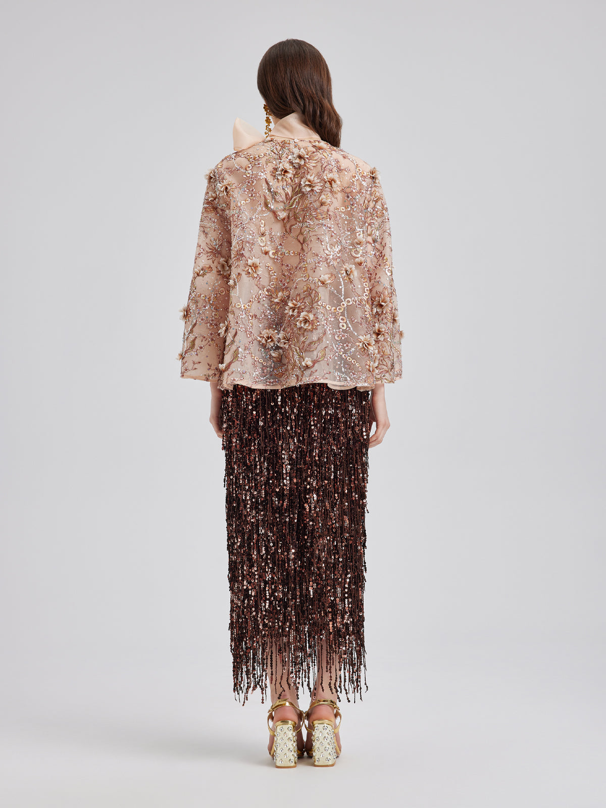 Lüks Nakışlı Çiçekli Organze Ceket